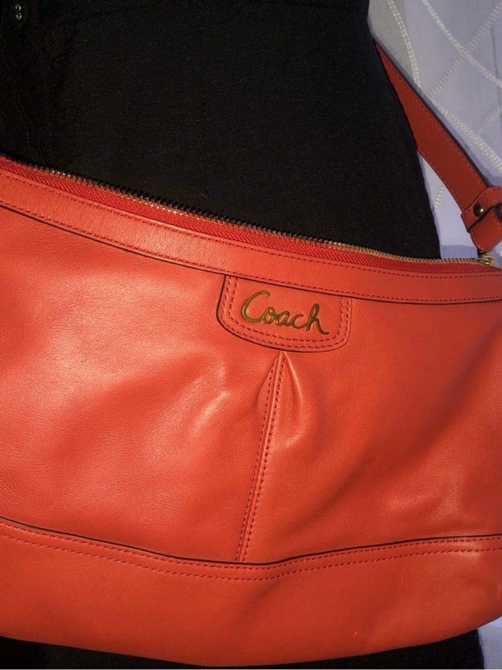 Coach Orange Leather Shoulder Bag with Gold Logo